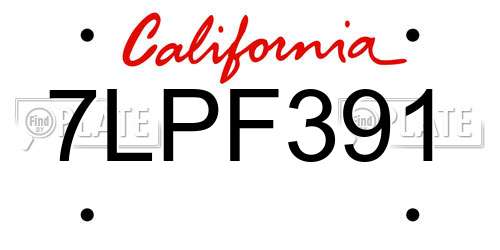 7LPF391 California License Plate