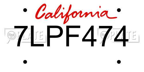 7LPF474 California License Plate