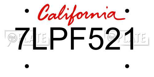 7LPF521 California License Plate