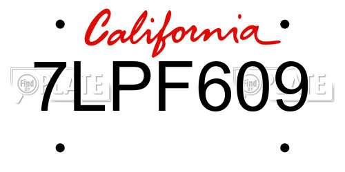 7LPF609 California License Plate