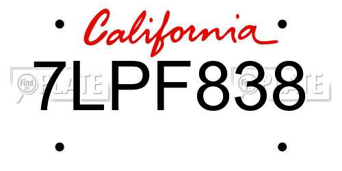 7LPF838 California License Plate