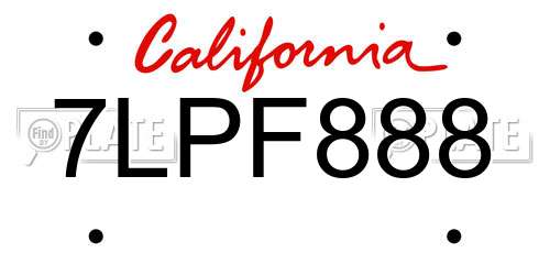 7LPF888 California License Plate