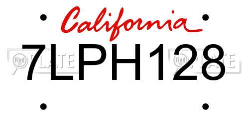 7LPH128 California License Plate
