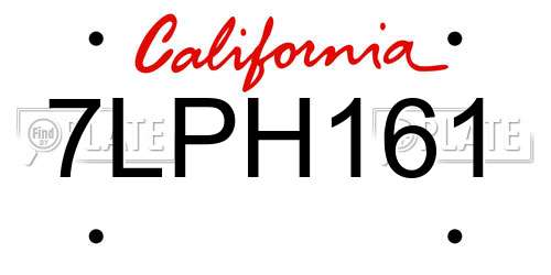 7LPH161 California License Plate