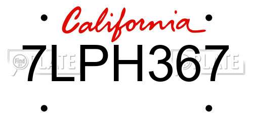 7LPH367 California License Plate