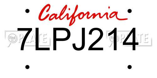 7LPJ214 California License Plate