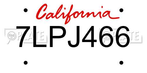 7LPJ466 California License Plate