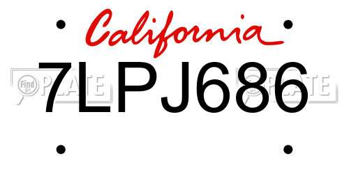 7LPJ686 California License Plate