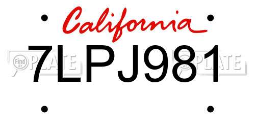 7LPJ981 California License Plate