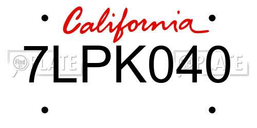 7LPK040 California License Plate