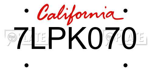 7LPK070 California License Plate