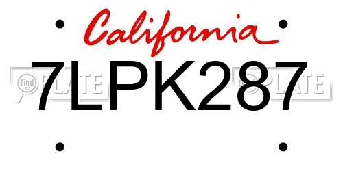 7LPK287 California License Plate