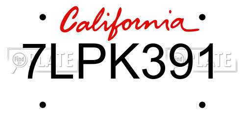 7LPK391 California License Plate
