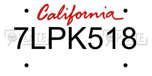 7LPK518 California License Plate