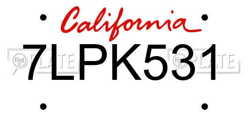 7LPK531 California License Plate
