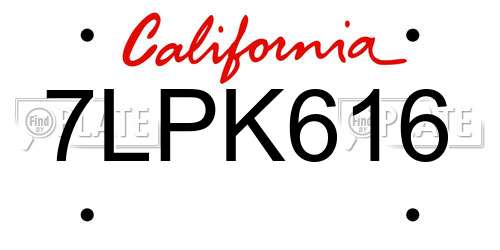 7LPK616 California License Plate