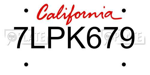 7LPK679 California License Plate