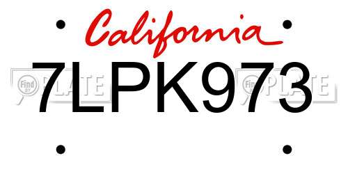 7LPK973 California License Plate