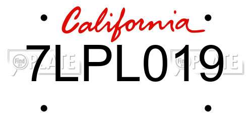 7LPL019 California License Plate
