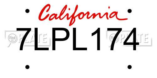 7LPL174 California License Plate