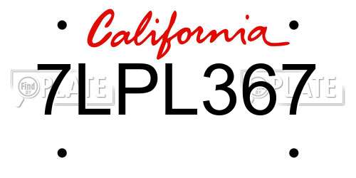 7LPL367 California License Plate