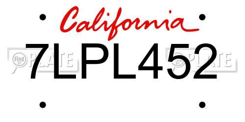 7LPL452 California License Plate
