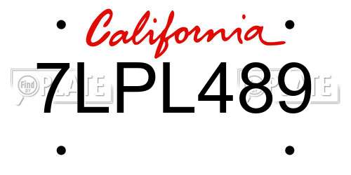 7LPL489 California License Plate