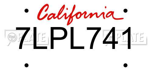 7LPL741 California License Plate