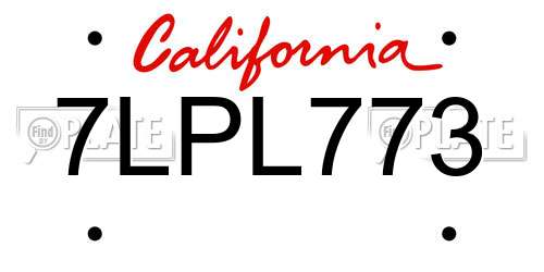 7LPL773 California License Plate