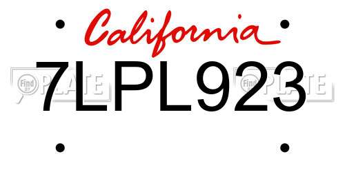 7LPL923 California License Plate