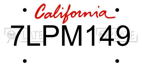 7LPM149 California License Plate