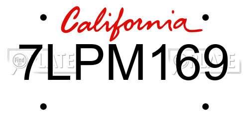 7LPM169 California License Plate