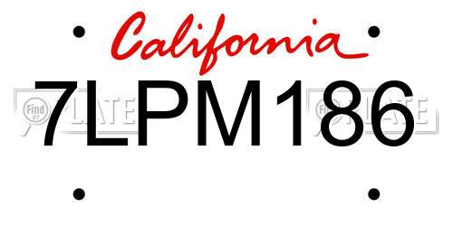 7LPM186 California License Plate