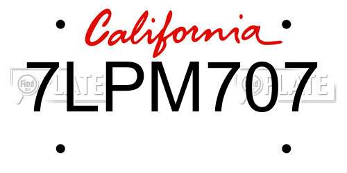 7LPM707 California License Plate