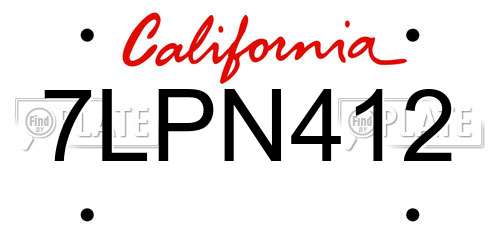 7LPN412 California License Plate