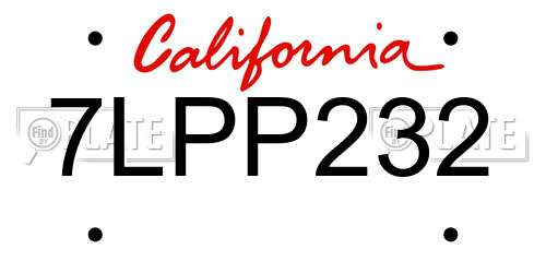 7LPP232 California License Plate