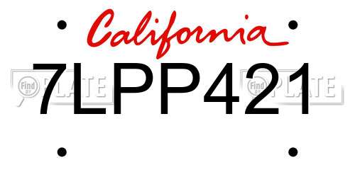 7LPP421 California License Plate