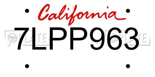 7LPP963 California License Plate