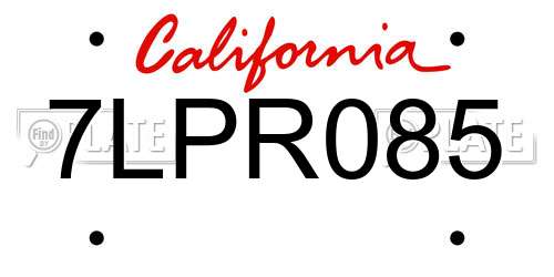 7LPR085 California License Plate