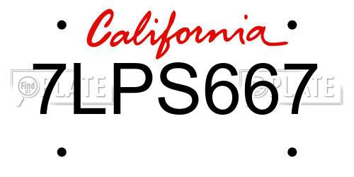 7LPS667 California License Plate