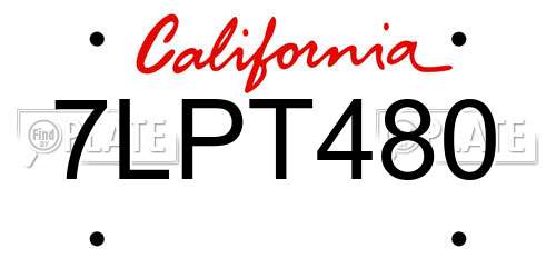 7LPT480 California License Plate
