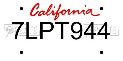7LPT944 California License Plate