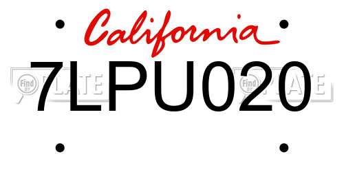 7LPU020 California License Plate