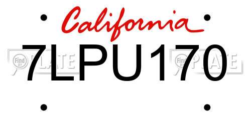 7LPU170 California License Plate