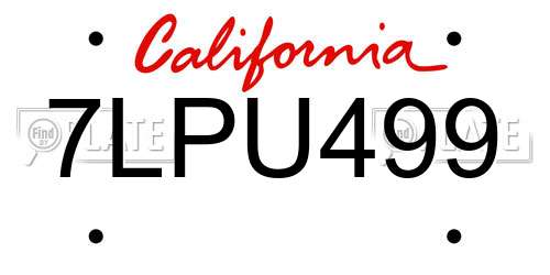7LPU499 California License Plate