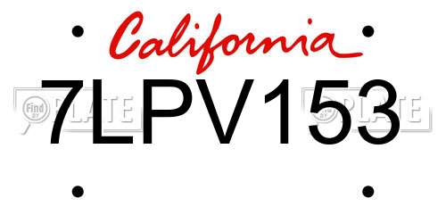 7LPV153 California License Plate
