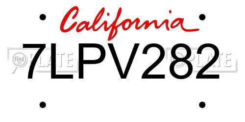 7LPV282 California License Plate