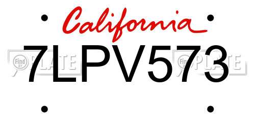 7LPV573 California License Plate