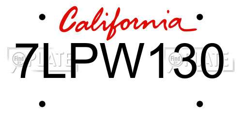 7LPW130 California License Plate
