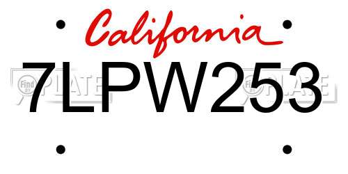 7LPW253 California License Plate